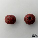 Round Terracotta bead with red polka dots