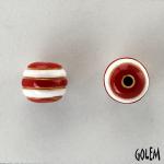 white & red stripes, round bead