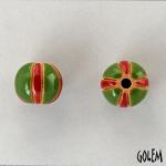 Red stripes on green, round bead
