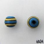 Blue & Yellow stripes on dark round bead