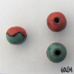 Wave, Coral & green on dark round bead