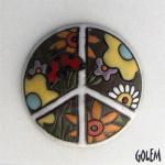 round domed cabochon, peace sign, dark clay