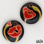 Poppies on black, 2 small pendants