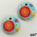 Circles, red & yellow on blue, 2 small pendants