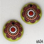 Flower mandalas - Red,Green, 2 small pendants