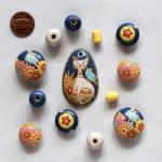 Cat & bird, pendant & matching beads