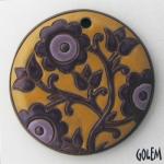 Purple and Yellow, large round, terracotta