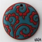 Curly Lace, Red & Blue, large round, terracotta