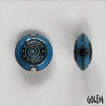 Blue Swirl on dark clay, blue rim, size S