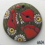 Daisies & Poppies -large round pendant, terracotta