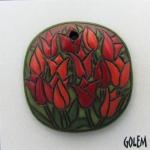 square pendant with red tulips, terracotta