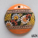 round pendant with ladybugs and flowers