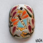 rectangle pendant with dragonfly, orange wings
