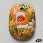 Rectangle pendant with orange snail