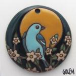 Bluebird sunset - large round pendant, terracotta