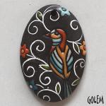 Bee-eater - long oval pendant, dark stoneware