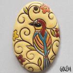 Bee-eater - long oval pendant, stoneware