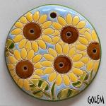 Sunflowers - large round stoneware pendant