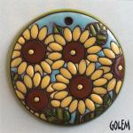 Sunflowers - large round pendant, terracotta