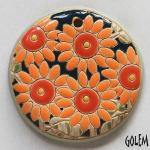 Sunflowers - large round stoneware pendant