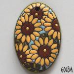 Sunflowers - large oval pendant, terracotta