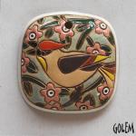 Waxwing on blooming tree - rectangle pendant