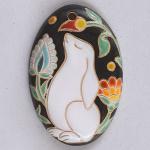 Happy bunny & flowers, large oval pendant