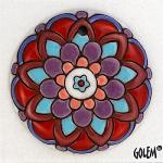 Flower mandala, red/blue/white large round pendant