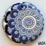 Blue Flower mandala, large round pendant