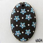 Oval dark pendant, Turquoise flowers