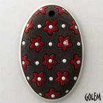 Oval dark pendant, Red flowers