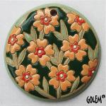 Blooming Hearts - orange on green, large round
