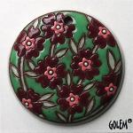 Blooming Hearts - Burgundy on green, large round