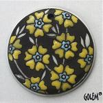 Blooming Hearts - yellow on dark, large round