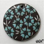Blooming Hearts - blue on dark, large round