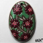 Blooming Hearts - Burgundy on Jade, large oval