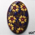 Blooming Hearts - Yellow on Purple, large oval