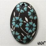 Blooming Hearts - Blue on dark, large oval
