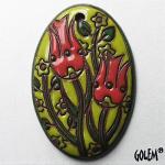 Tulips - Red on Chartreuse, large oval