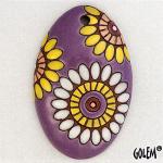 Fireworks, yellow/white on purple, large oval