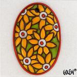 Yellow flowers on green, oval pendant