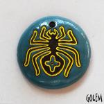 Round pendant, Spider, Dark Caribbean & Yellow
