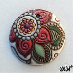 Paisley Mandala, white/coral/green round pendant
