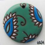 Paisley, large round, Jade & Blue/terracotta