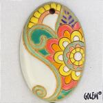 Paisley Flower, pink/white/green, long oval