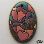 Poppies & dragonfly, large terracotta oval