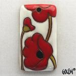 Terracotta rectangle, red poppies on white