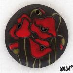 Red poppies on dark, large round pendant