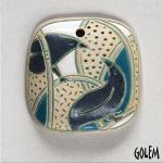 Gossip birds, deep blue, oval square pendant