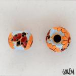 Ladybugs & Orange daisies on blue, round bead